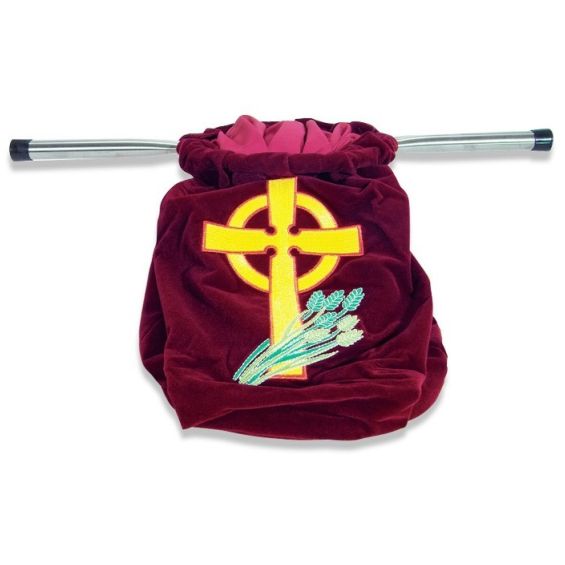 鐵柄絨布奉獻袋-棗紅