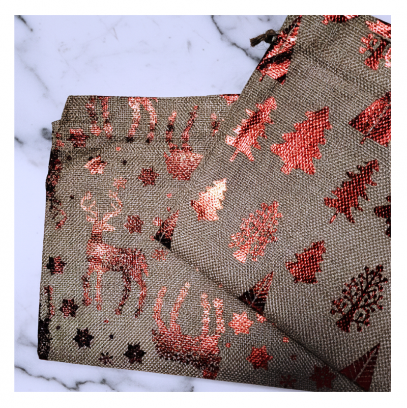 聖誕包裝禮物袋(大)/燙金束口袋(聖誕樹/馴鹿)