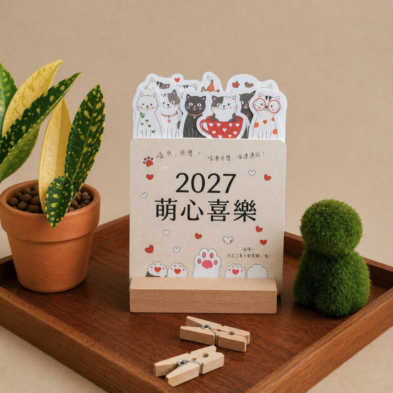 2027桌曆-萌心喜樂-木座造型桌曆